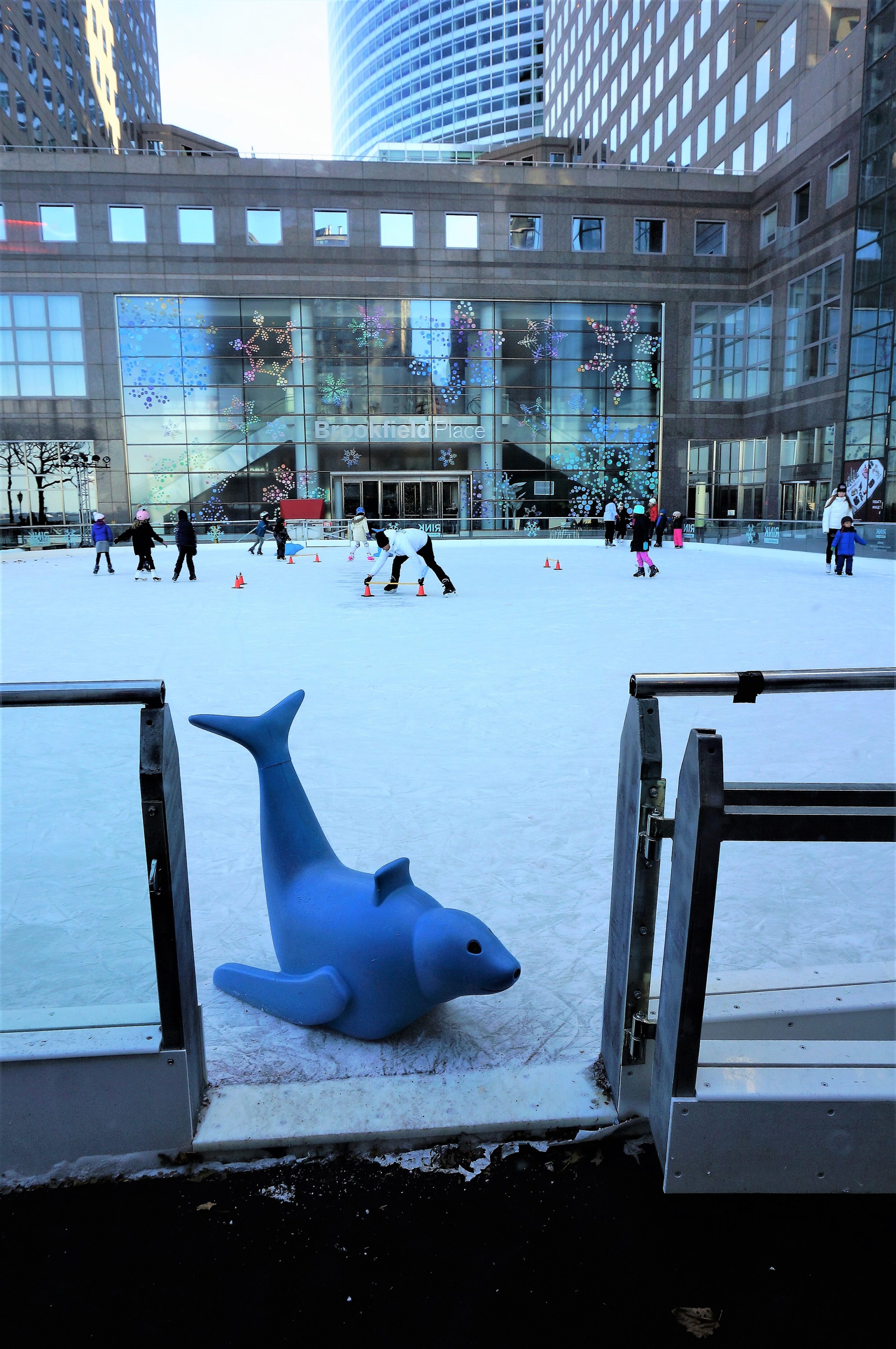 Skating lesson at the Rink at Brookfield Place - a seal awaits!