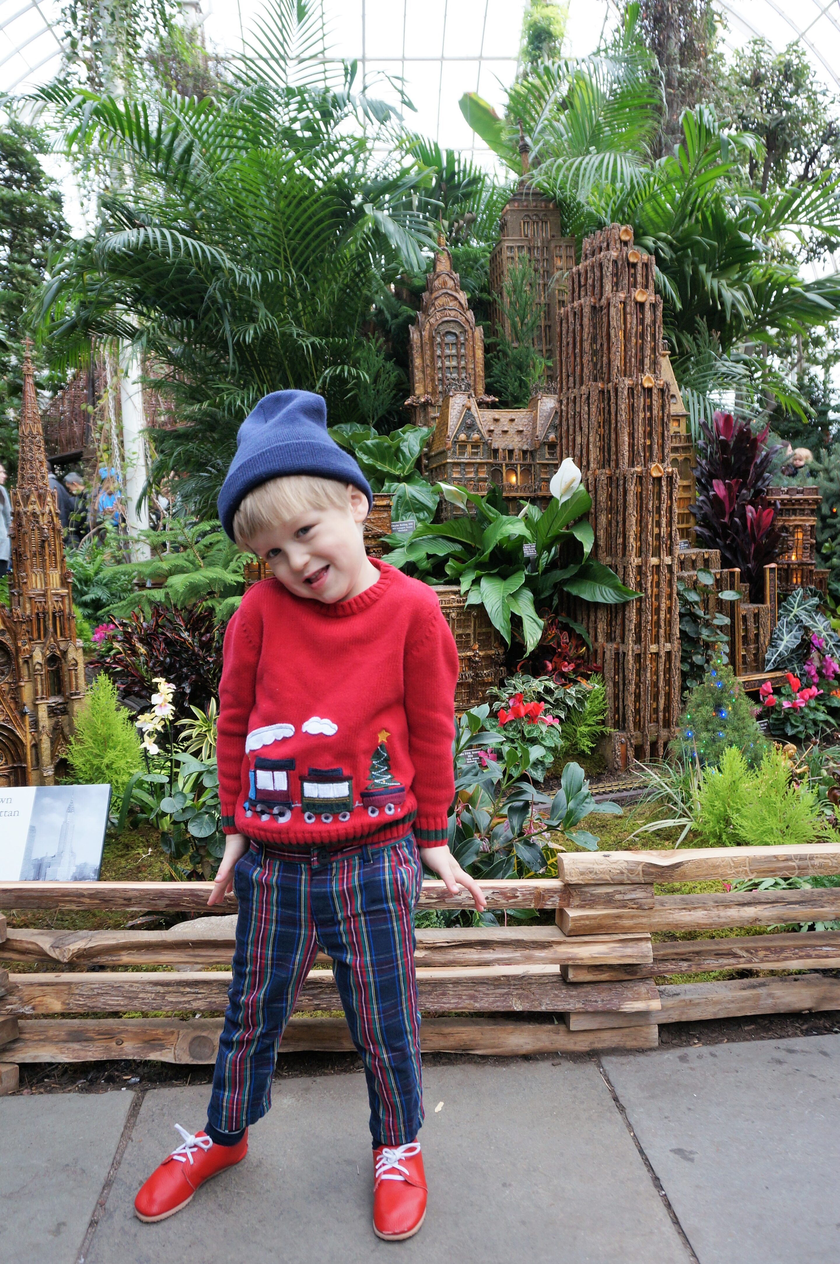 New York Botanical Garden Train Show with rain Sweater