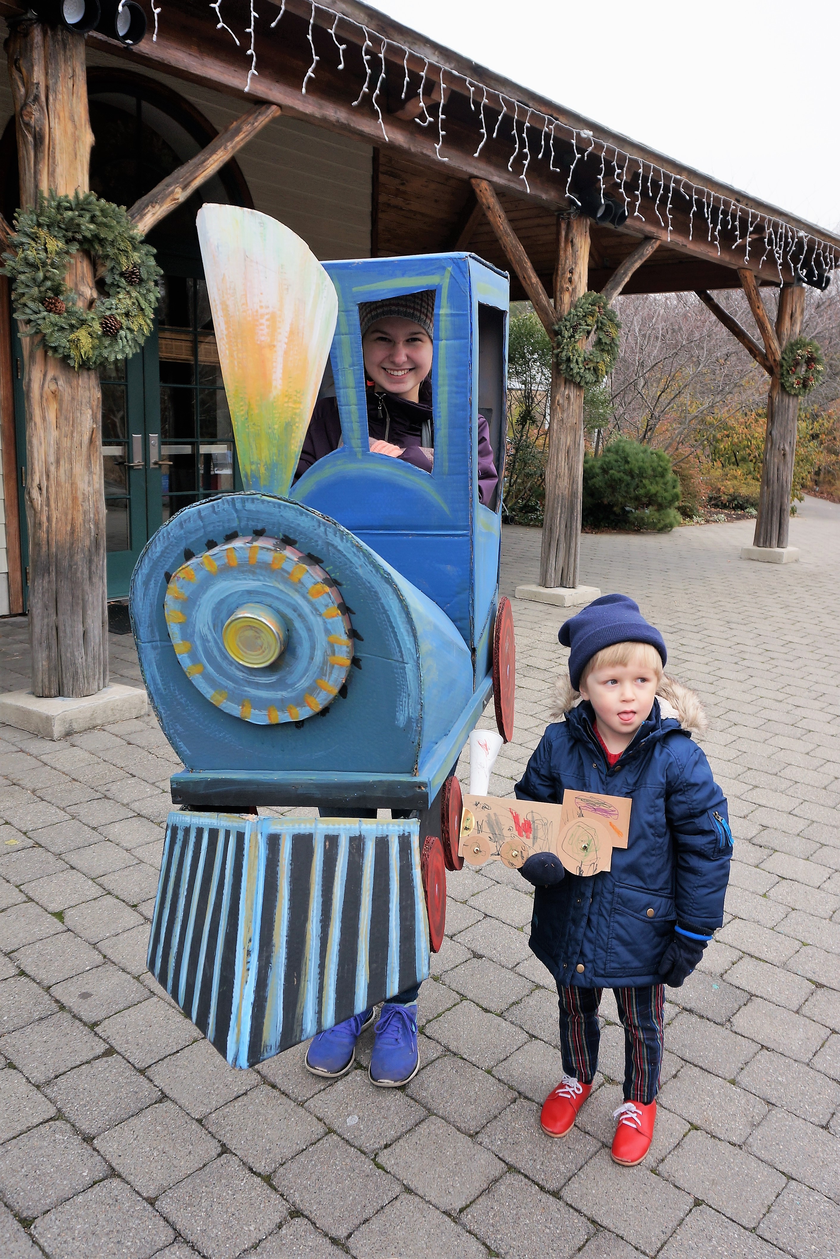 Posing with a train at the NYBG Train Show