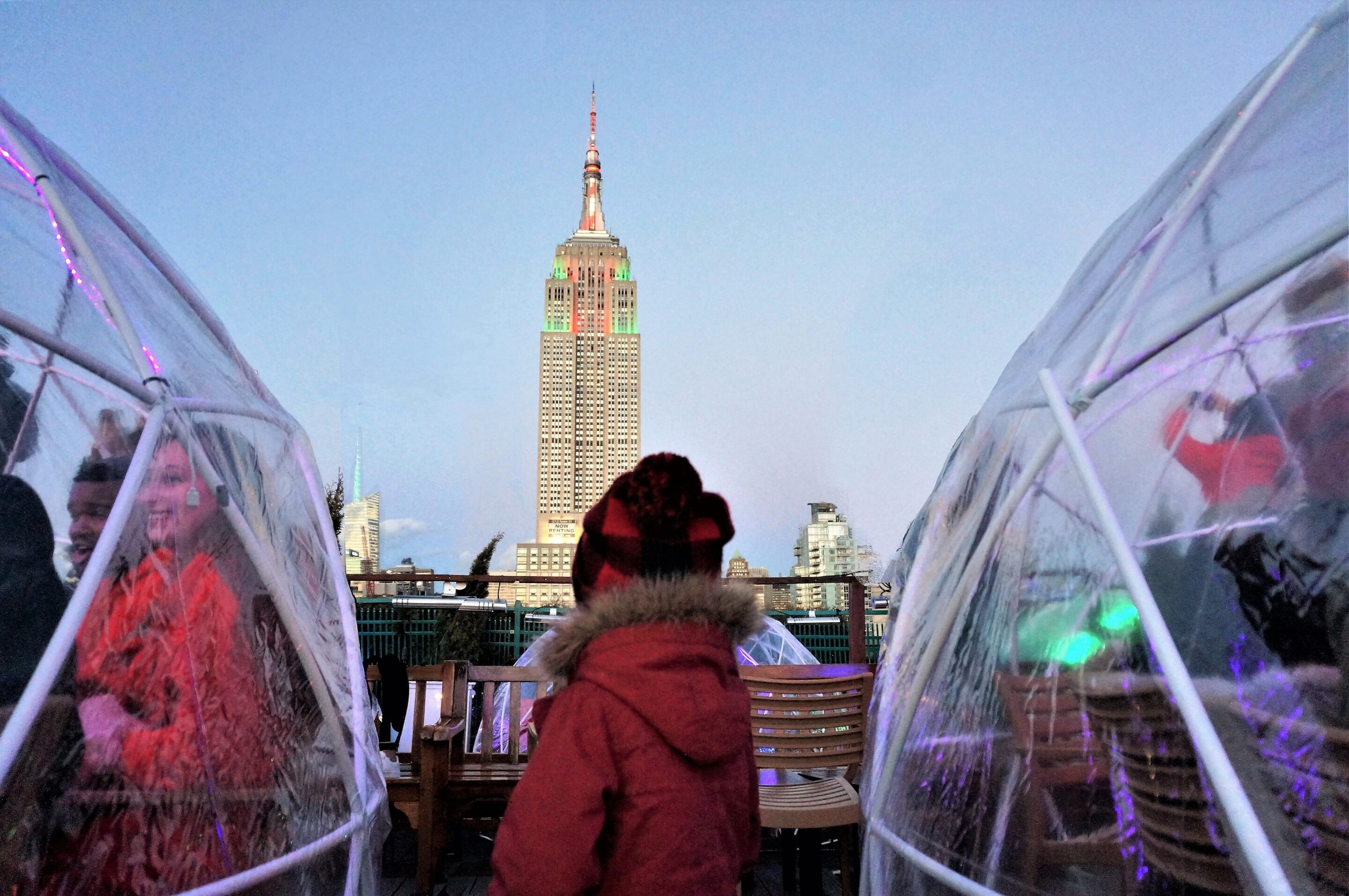 Dusk at the 230 Fifth Igloos