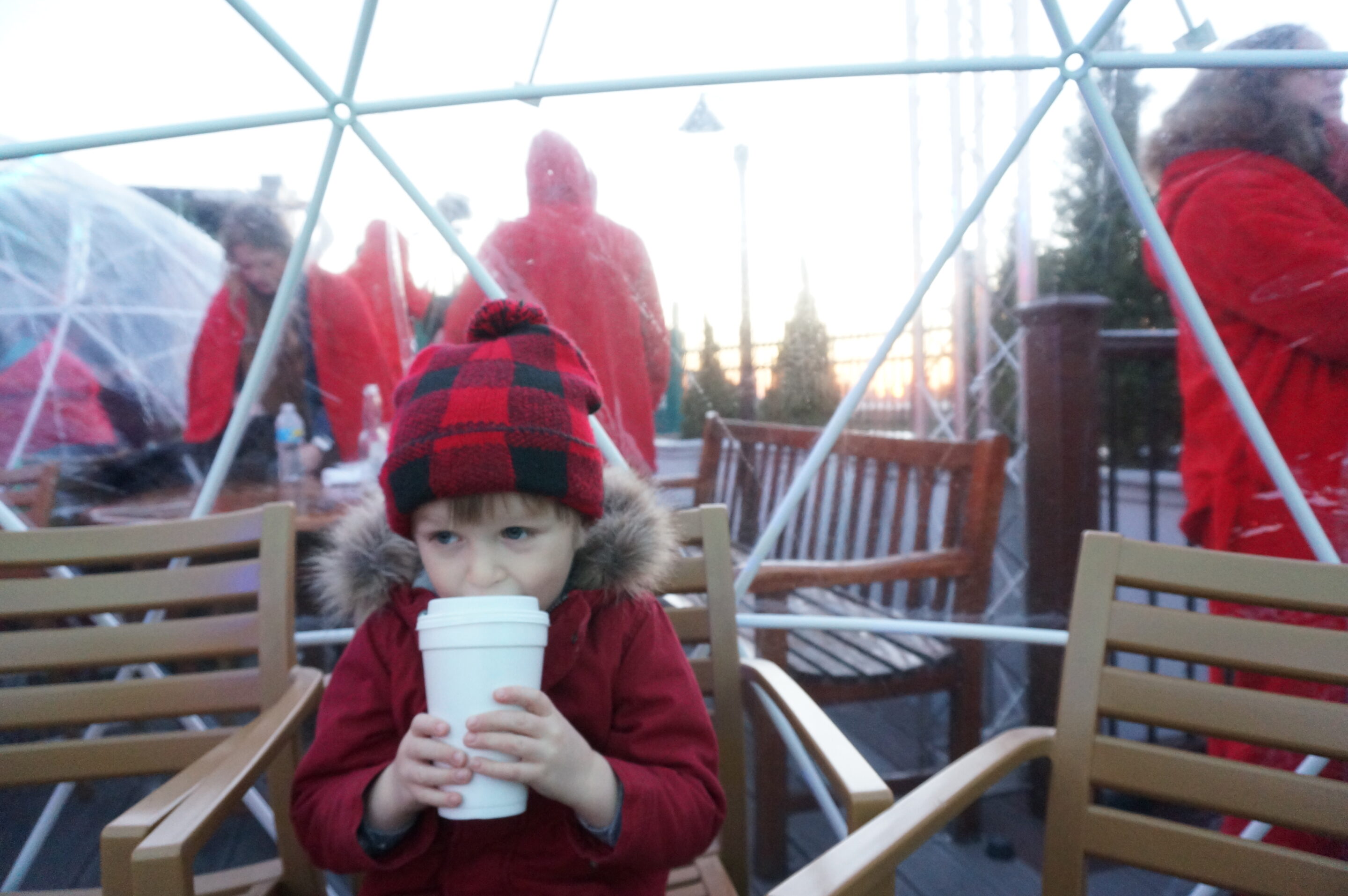 Enjoying Hot chocolate at 230 Fifth Rooftop