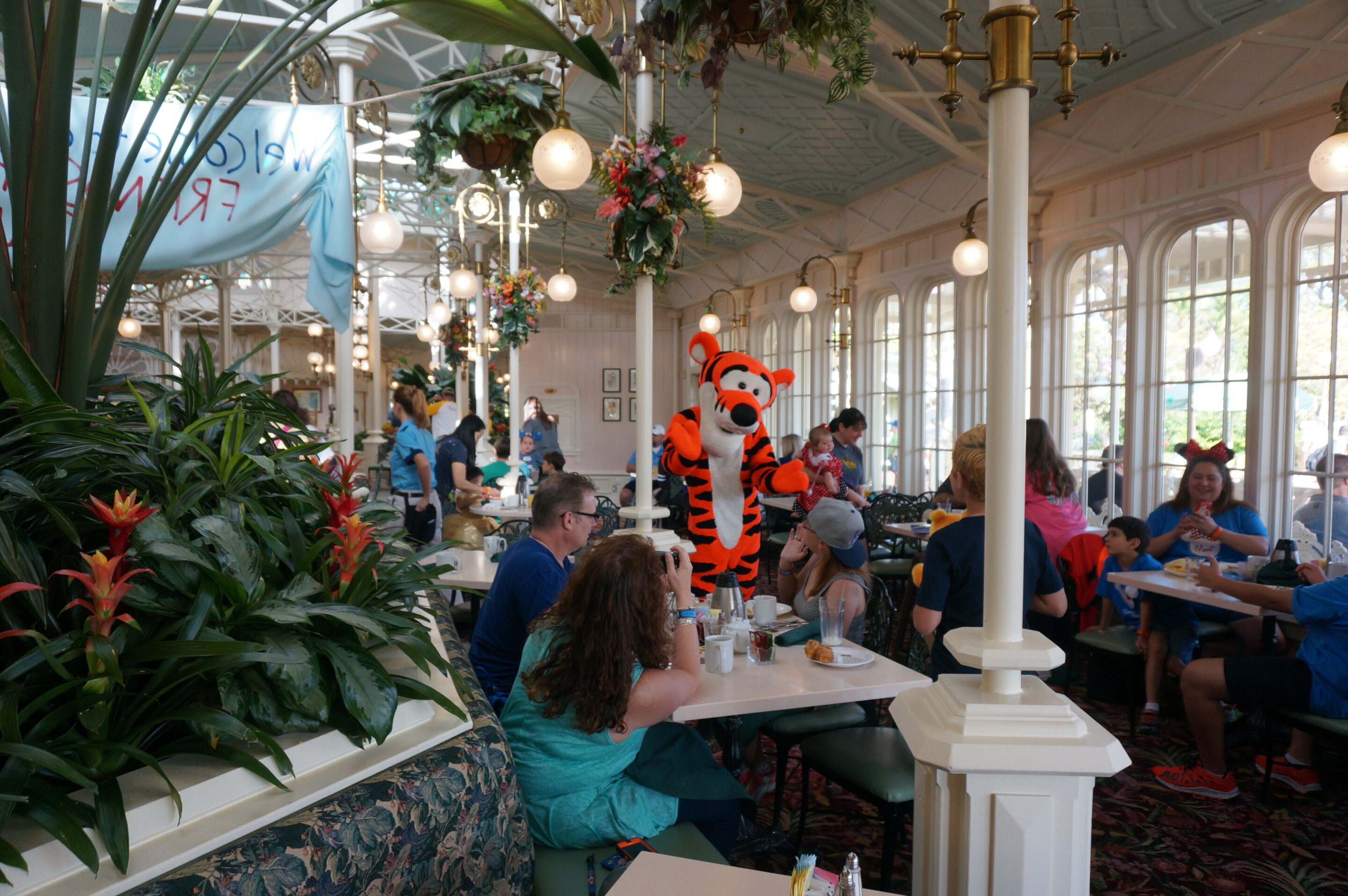 Tigger greating guests at the Crystal Palace at Walt Disney World