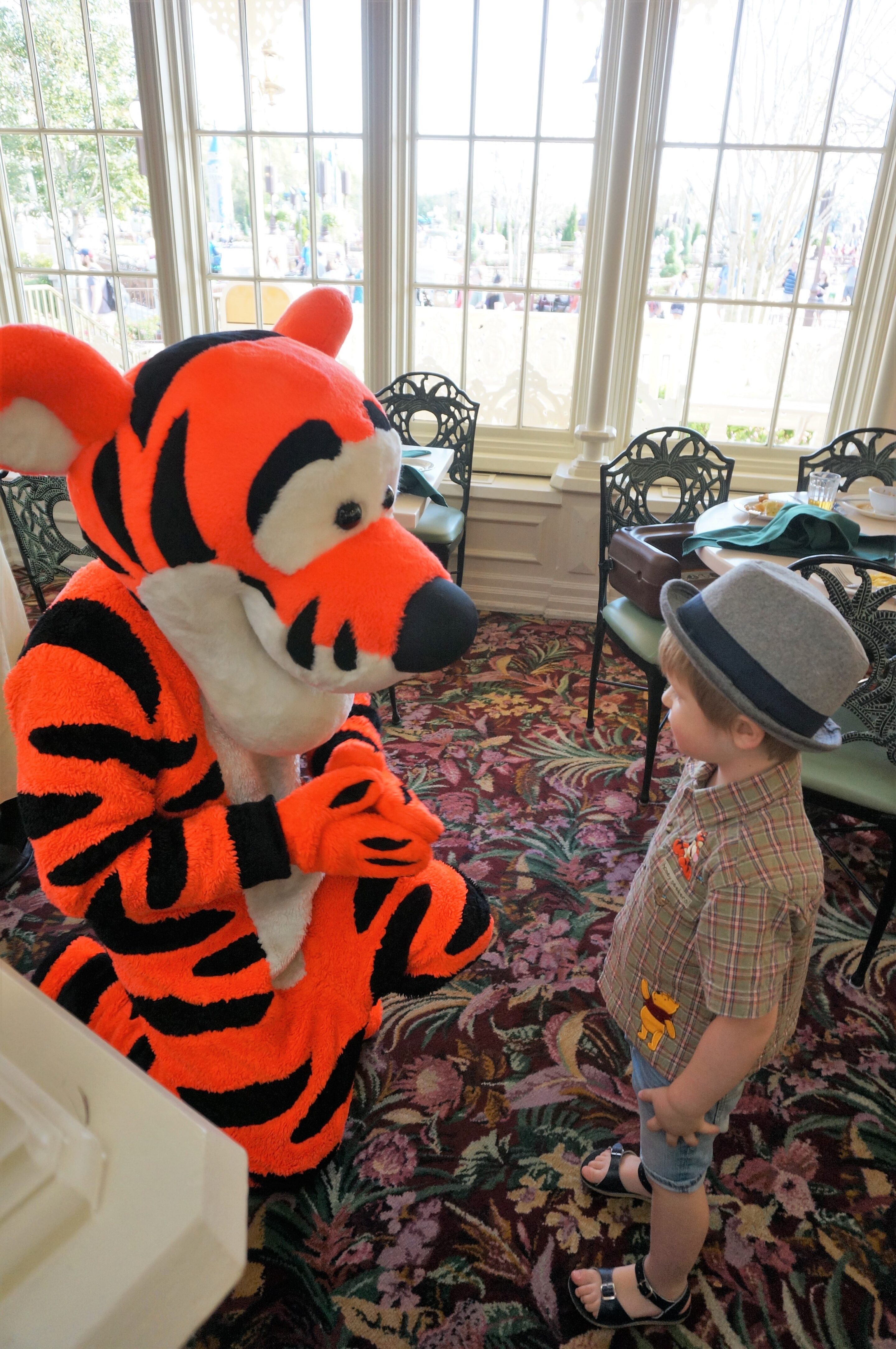 Talking with Tigger at the Character Breakfast at the Crystal Palace