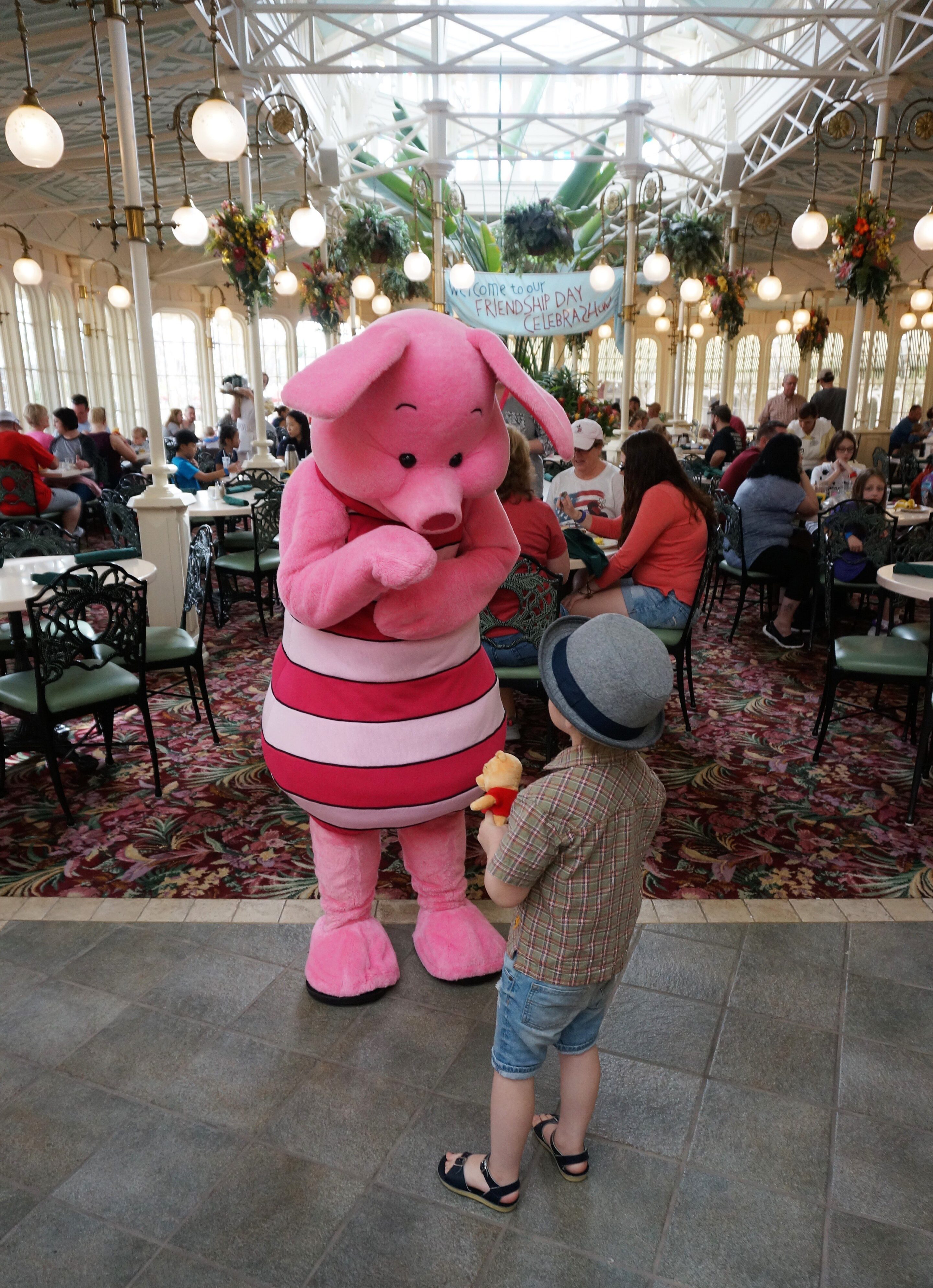 Saying hi to Piglet at the Crystal Palace Character Breakfast